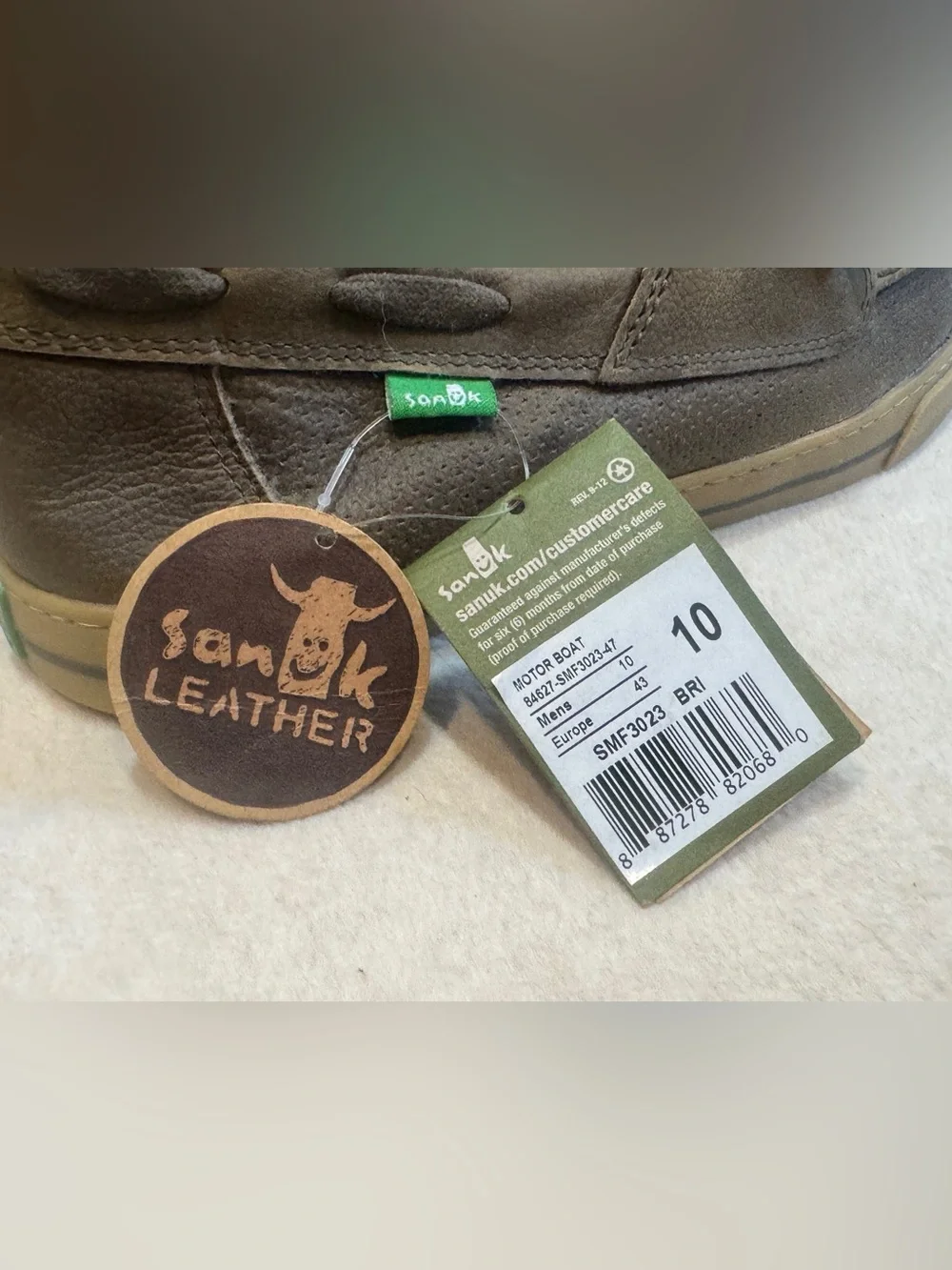 Sanuk Men’s Olive Brown Leather Boat Shoes Sz 10
